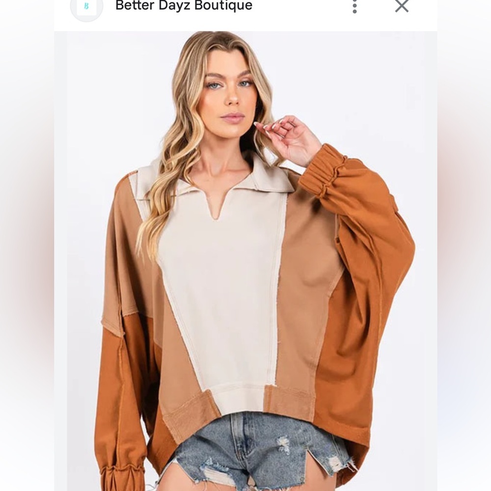 Bucket List Colorblock Women's Top - Brown and Cream